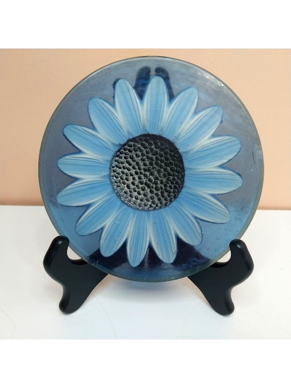 Vintage Gamma Blue Sunflower Daisy 6.5" Lucite Trivet MOD MCM Flower